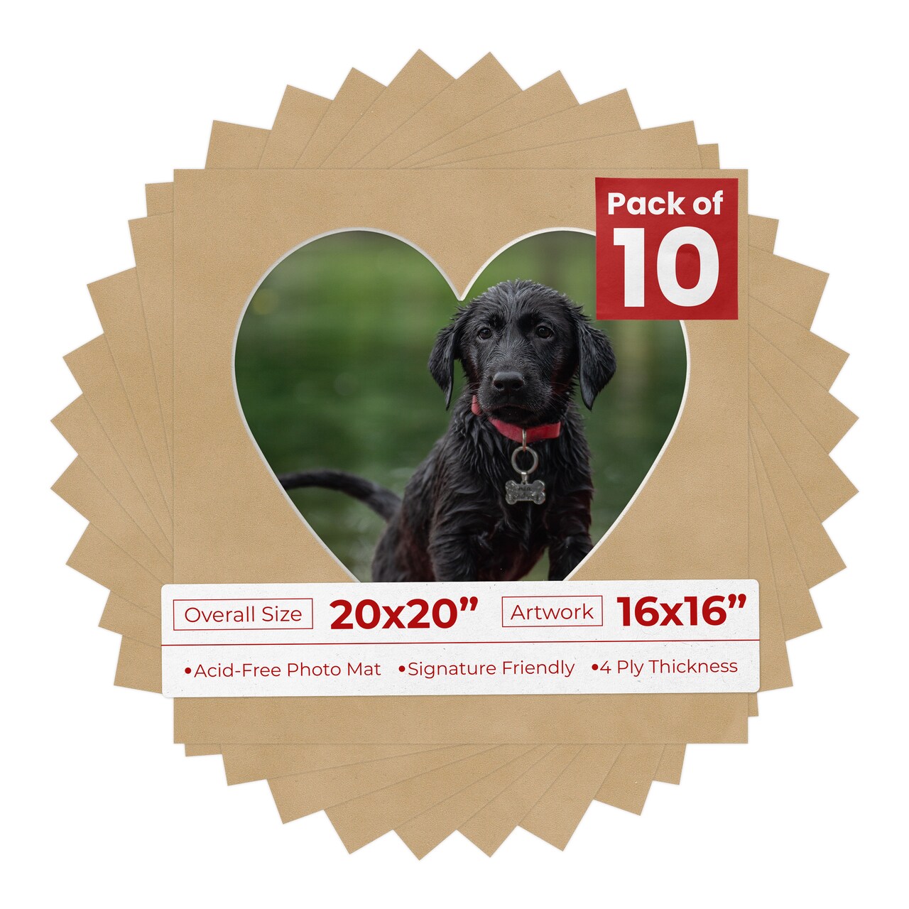 Beige Suede Mat Board for 20x20 Frames - Heart Opening for 16x16 Photos